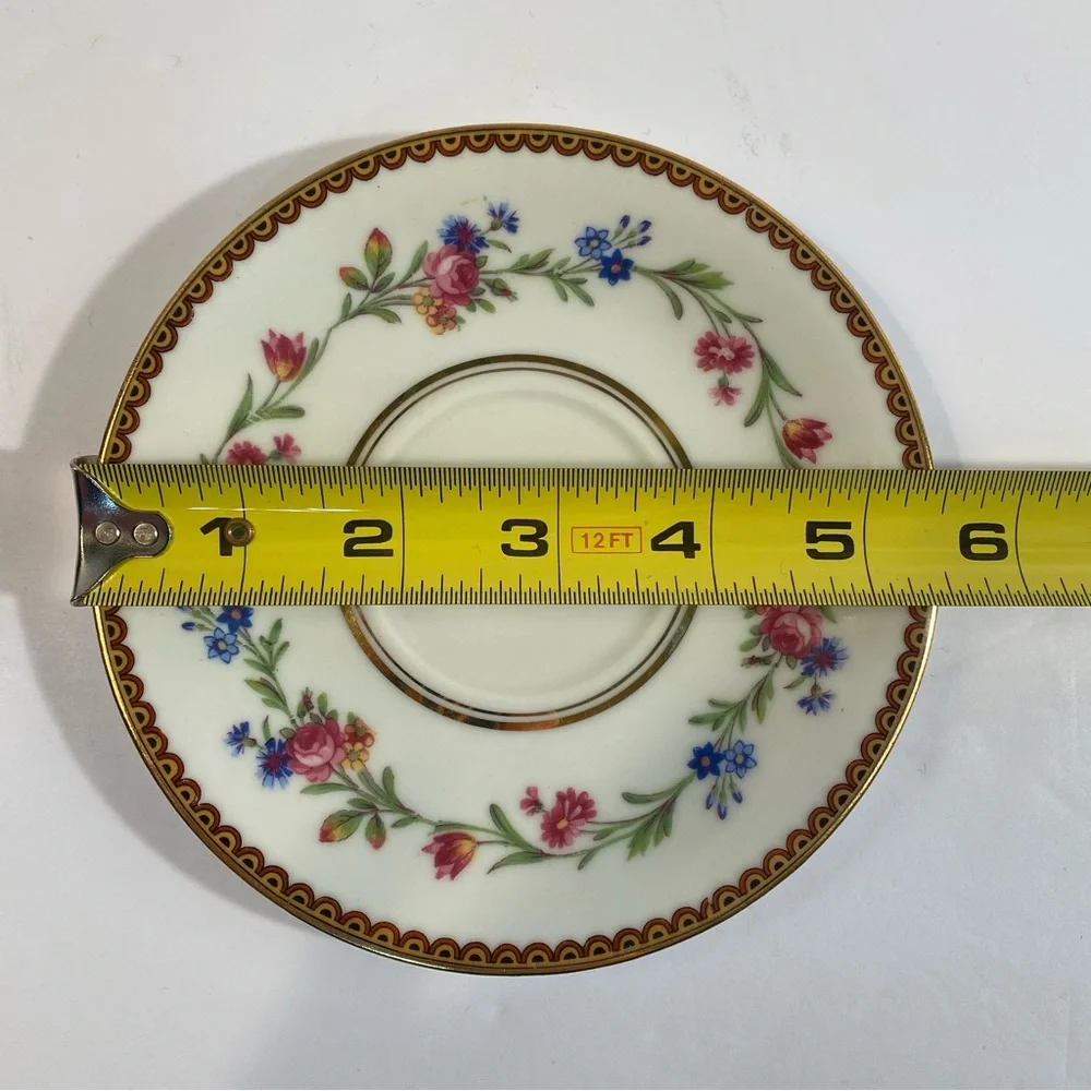 2 Raynaud Limoges France Country Flowers Footed Cups & Saucers Porcelain China
